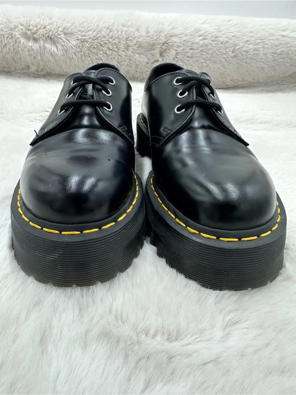 Dr. Martens 1461 Quad Platform Black Smooth Leather Shoes Mens Size 8
